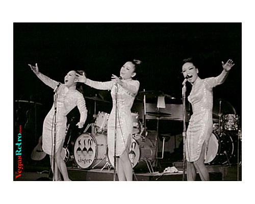 Image of the Kim Sisters on stage at the Desert Inn Hotel Las Vegas