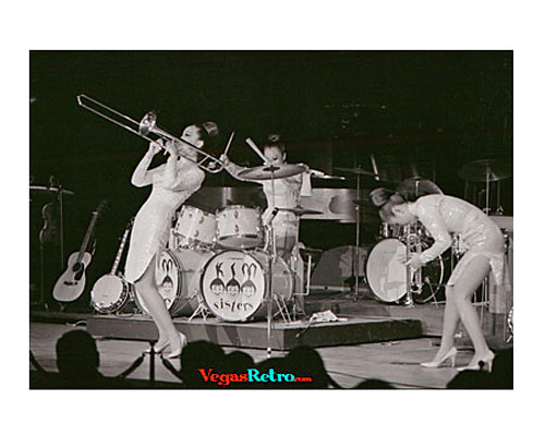 Photo of the Kim Sisters on stage at the Desert Inn Hotel Las Vegas