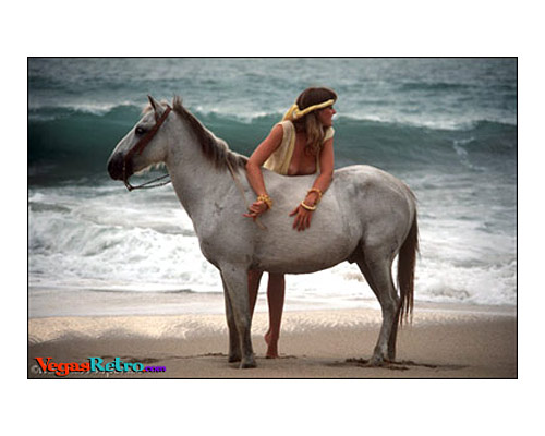 Image of girl on the beach with a Mexican horse