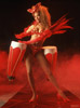 Photo of Stardust Hotel Showgirl Dawn Brown in red feathers