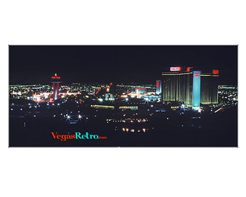 Photo of Las Vegas Hilton, Landmark Hotel and Las Vegas strip at night, circa 1974