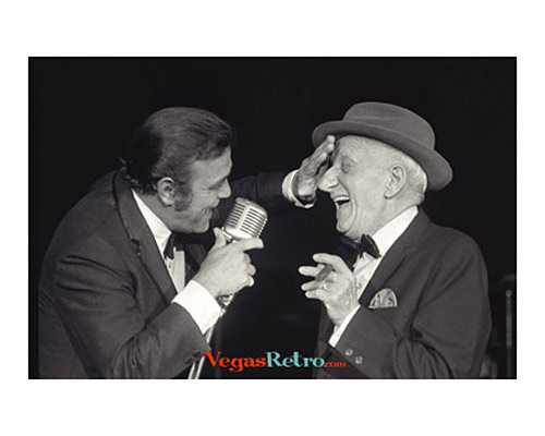 Photo of Jimmy Durante & Sonny King on stage in Las Vegas