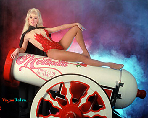 Photo of Melinda, "First Lady of Magic" on her cannon