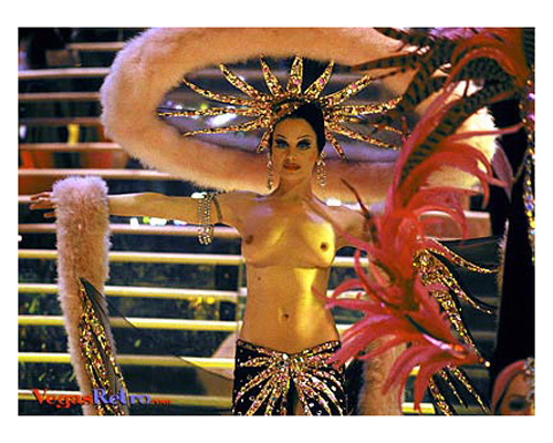 Showgirl in big hat from Hallelujah Hollywood in Las Vegas.